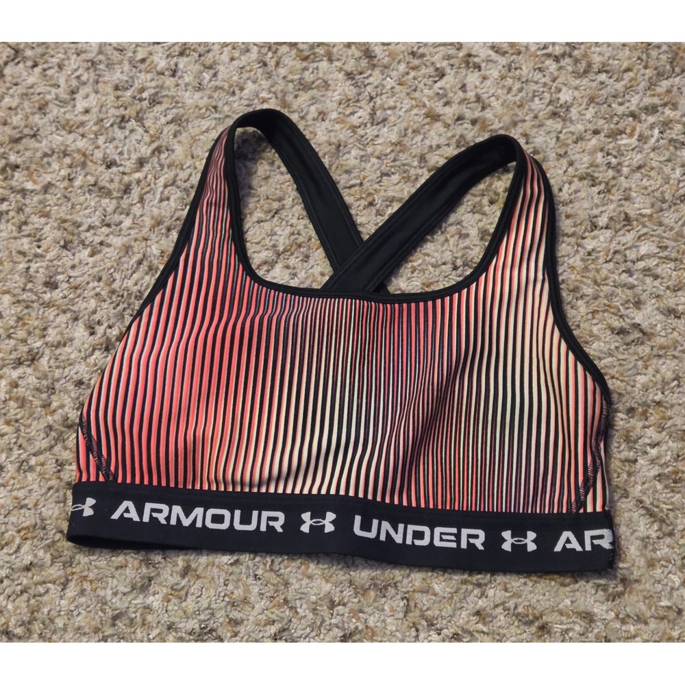 Under Armour Criss Cross Compression Sports Bra Women's Size Medium Black Pink
